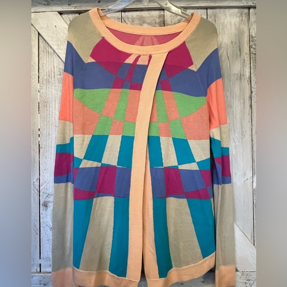 Mara Hoffman Open Neck Open Back Colorblock Aztec Long Sleeve Sweater Size Small - Picture 7 of 10